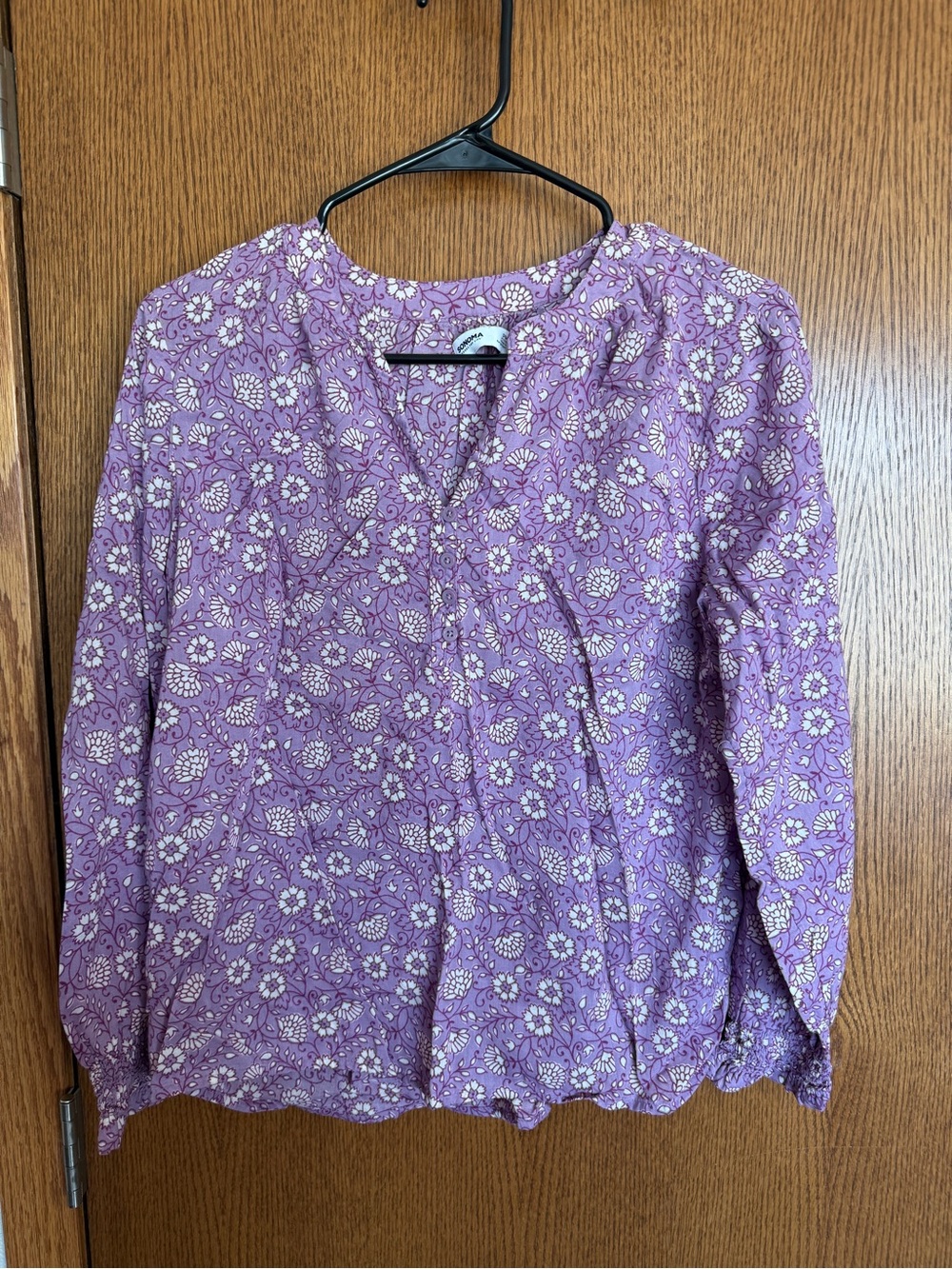 Sonoma Lavender Floral V-Neck Long-Sleeve Blouse